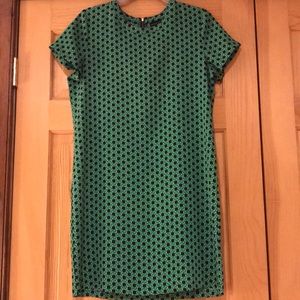 Casual dress with navy and green design.